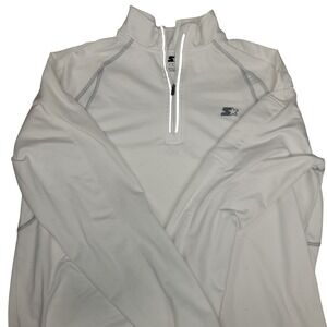Vintage Starter‎ Mens Active Quarter Zip Pullover White Gray Trim L Large V